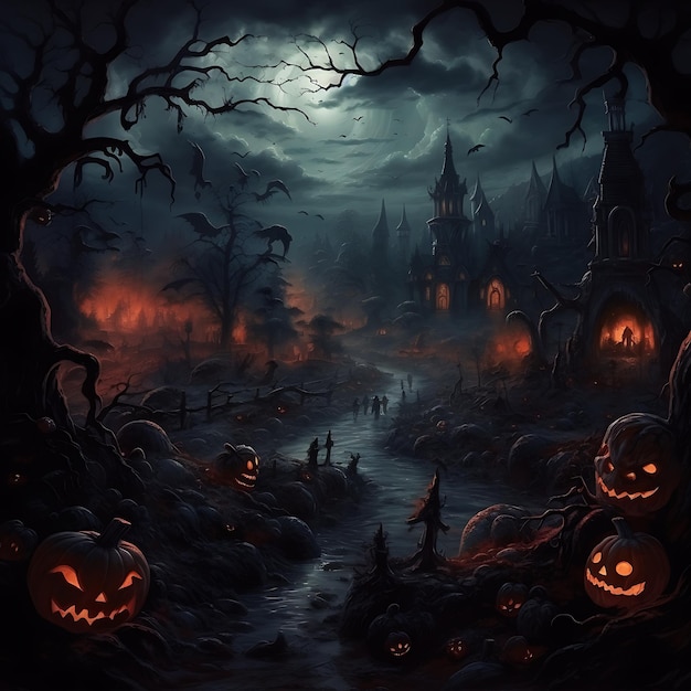 fantasy horror Halloween krajobraz tło 4K