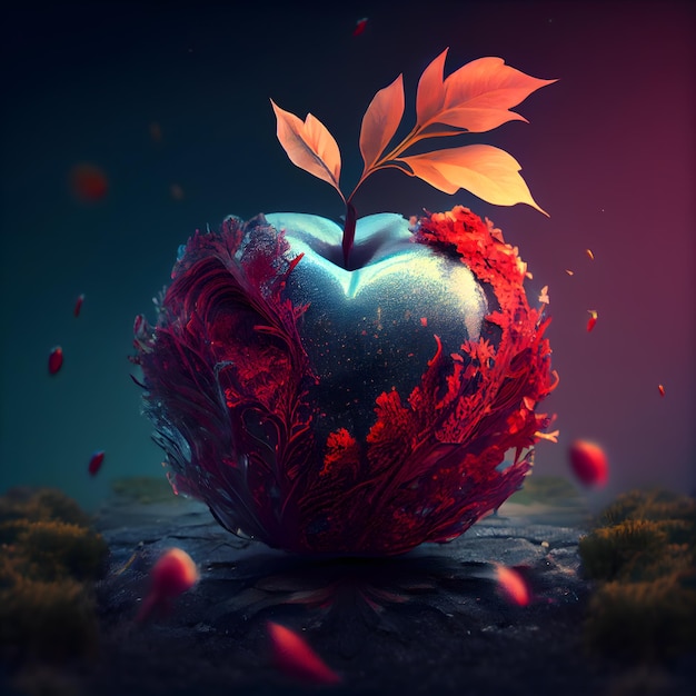Fantasy ilustracja czerwone jabłko w kształcie serca