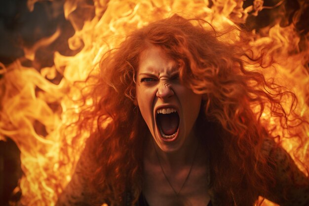 Zdjęcie fantasy kobieta czarna magia diabeł horror ciemny zombie halloween zły duch sukienka przerażająca osoba ognia