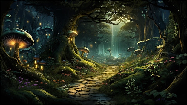 Fantasy krajobraz z fantasy świątyni w lesie 3D rendering