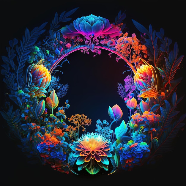 Fantasy kwiatowy portal scifi neon Rośliny kwiatowe z neonowym oświetleniem