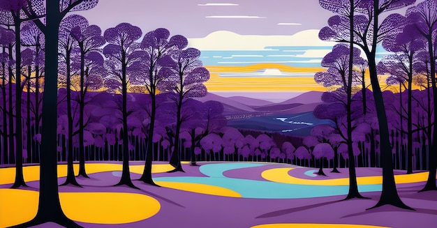 Zdjęcie fantasy las tło ilustracja malarstwo panorama dżungli leśna oaza naturalny krajobraz leśny generatywna sztuczna inteligencja