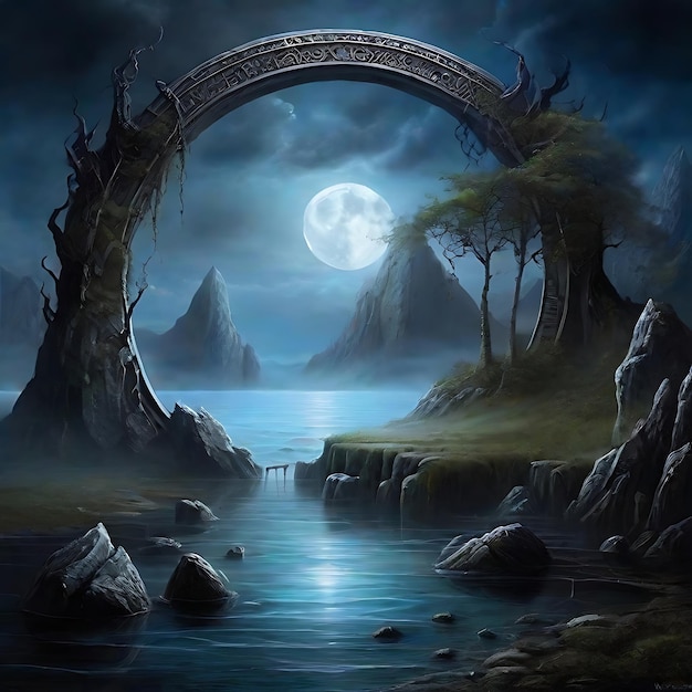 fantasy mystisch Zobacz Steg Mond AI