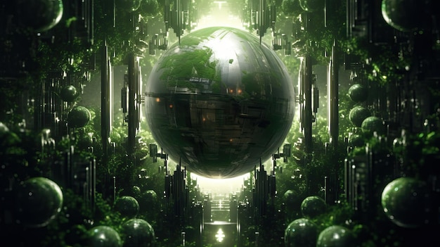 Fantasy scifi abstrakcyjne tło technologiczne z zielonym motywem