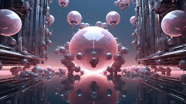 Fantasy scifi abstrakcyjne tło technologii planetarnej w różowym stylu cyberpunk