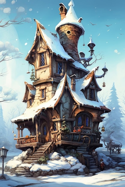Fantasy śnieg dom bajkowy dom