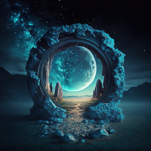 Fantasy tymczasowy majestatyczny kamienny portal do innego świata Time Portal ilustracja 3D