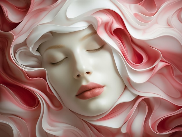 Fantazja abstrakcyjna piękna Kobieta nakładająca krem z falami na twarz generowana przez AI