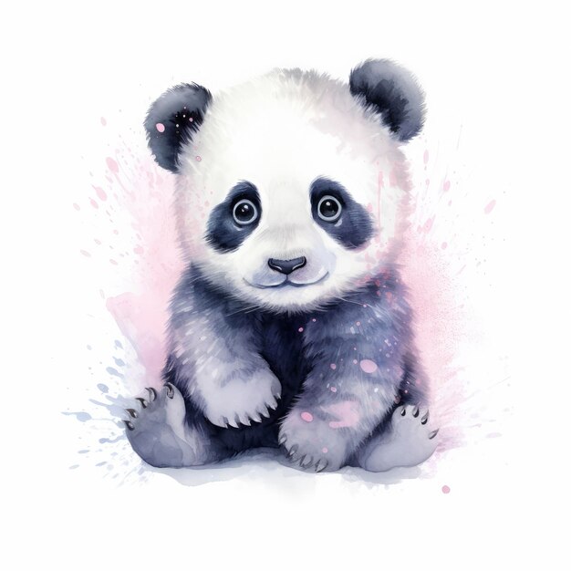 Zdjęcie fantazja akwarelowa baby panda clip art izolowane białe tło