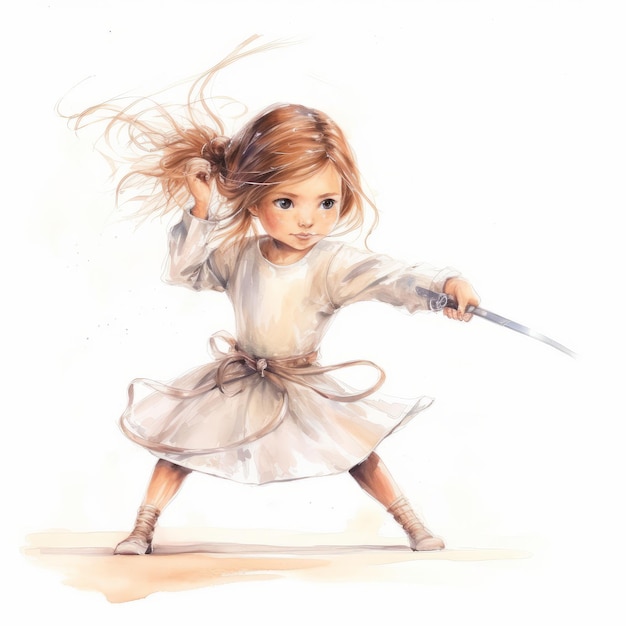 Fantazyjna ilustracja dziewczyny z mieczem w dłoni