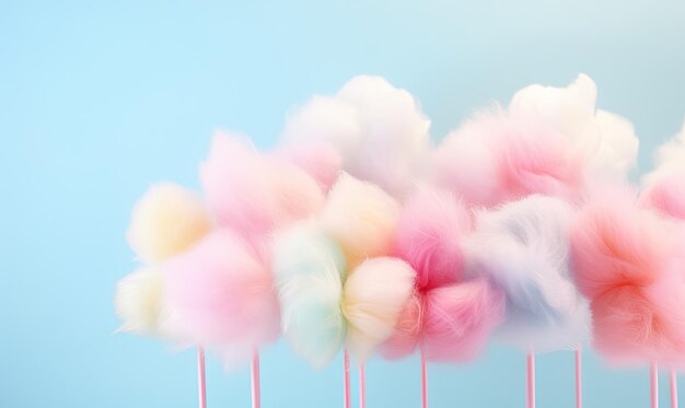 Zdjęcie fantazyjna rozkosz puszystych, kolorowych bawełnianych cukierków na patykach
