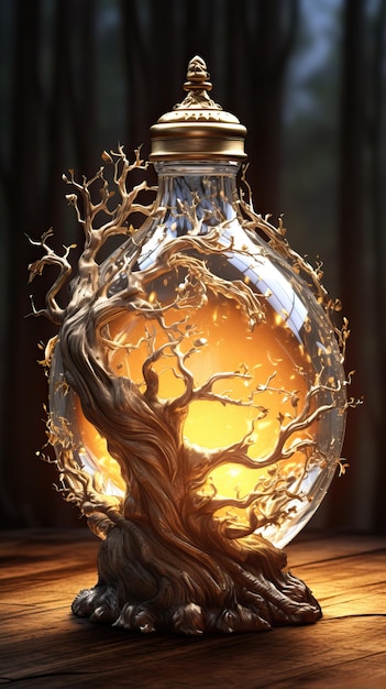 Fantazyjna świecąca butelka mikstury z małym magicznym drzewem