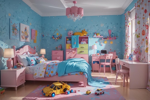 Fantazyjna sypialnia dla dzieci w krainie czarów. Zabawny projekt