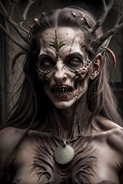 Fantazyjny portret nieumarłego zombie z motywem Halloween