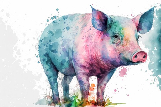 Farba WaterColor Pig Generative AI