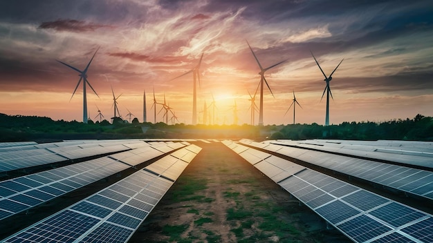 Farma ogniw słonecznych w elektrowni dla alternatywnej energii ze słońca