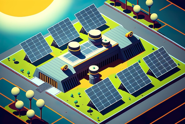 Farma ogniw słonecznych w elektrowni dla alternatywnych źródeł energii słonecznej