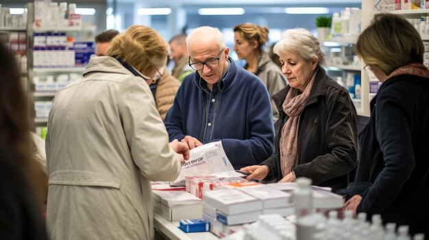 Zdjęcie farmaceuta doradza klientom w aptece