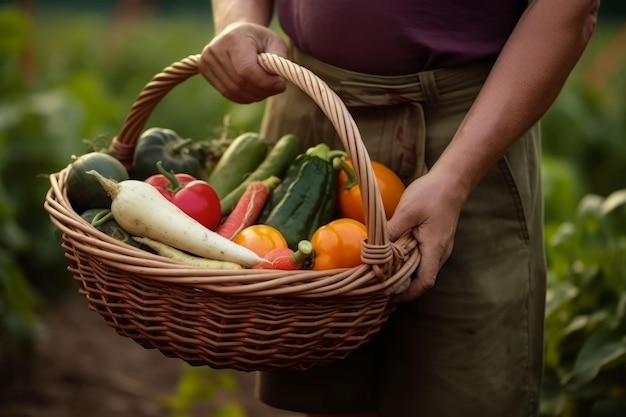 Farmer trzymaj pełny koszyk Generuj Ai