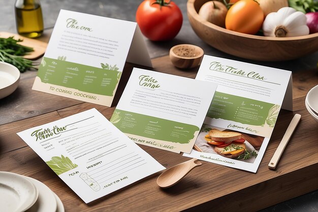 FarmtoTable Cooking Class Recipe Cards Signage Mockup z pustą białą pustą przestrzenią do umieszczenia projektu