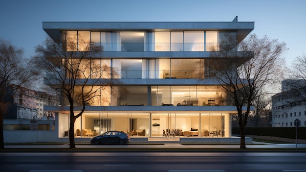 fasada zewnętrzna budynek mieszkanie minimalistyczny futurystyczny styl Miesa van der Rohe powierzchowność
