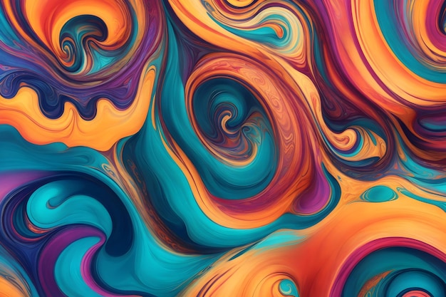 Fascynujące abstrakcyjne tło z wirującymi wzorcami i żywymi kolorami generowane przez Ai