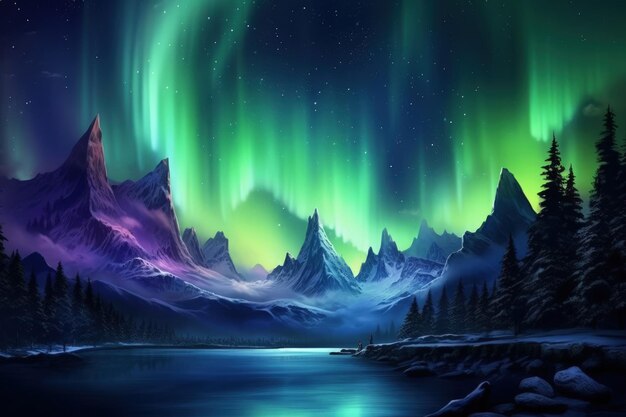 Fascynujące północne światła Aurora Borealis Generatywna sztuczna inteligencja