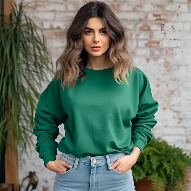 Zdjęcie fashion gildan sweatshirt mockup fotorealistyczne ubrania wynajem