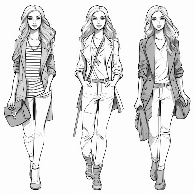 Fashion Girl Sketch Realistyczne wizualizacje mody Trendercore