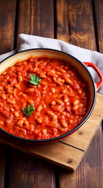 Fasola w sosie pomidorowym jedzenie wiejskie i łatwy pomysł na przepis na menu blog żywności i książka kucharska generatywny ai