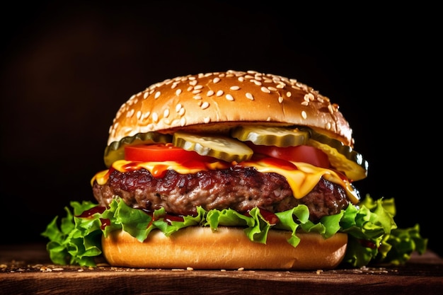 Fast burger food, tłuste mięso, kanapka, przekąska, hamburger, wołowina, fast, Generatywna sztuczna inteligencja