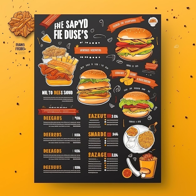 Fast food Flyer plakat broszura broszura okładka szablon układu projektu w formacie A4 Ai Generated