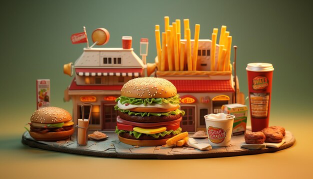 Zdjęcie fastfood 3d miniatury