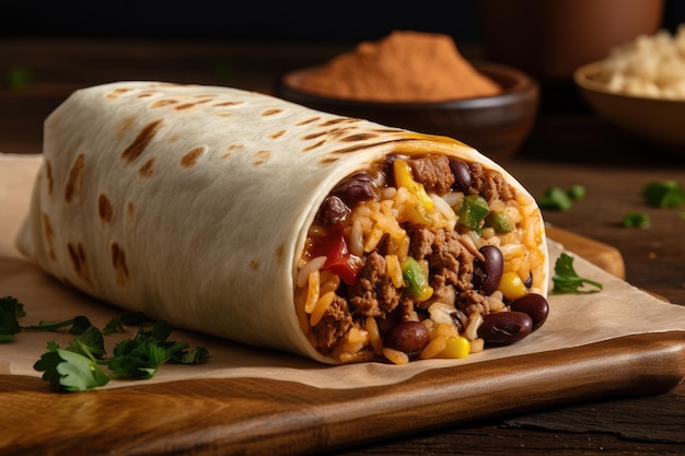 Fastfoodowe burrito nadziewane fasolą ryżową i mięsem do wyboru