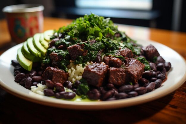 Zdjęcie feijoada podawana z kremowym awokado cilantro lime sau