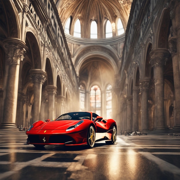 Ferrari 246 2023 w Mediolanie Duomo Idealna kompozycja Piękne szczegółowe, skomplikowane, szalenie szczegółowe