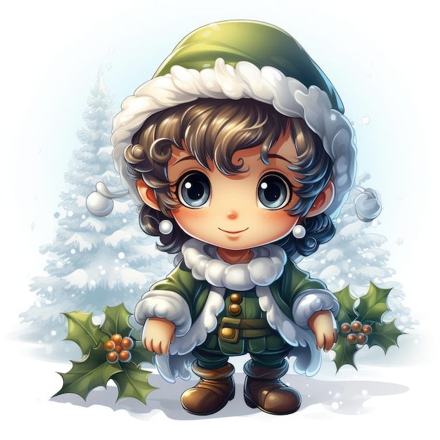 Festive Delight Adorable Cartoon Christmas Elf Ilustracja wektorowa i klipart