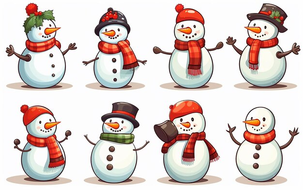 Festive Frosty Friends Christmas Snowman Cartoon Set