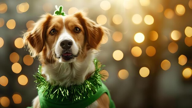 Zdjęcie festive green attire a dog39s st patrick's day celebration concept dog fashion st patrick39s day theme green outfits festive pet photography holiday photo session