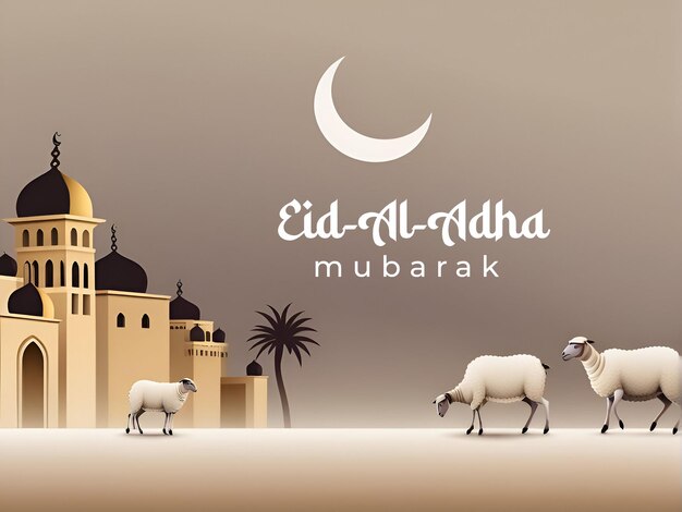 Zdjęcie festiwal eid al adhasocial media post kartka z pozdrowieniami z ofiarnym owieckiem i wielbłądemeid muba