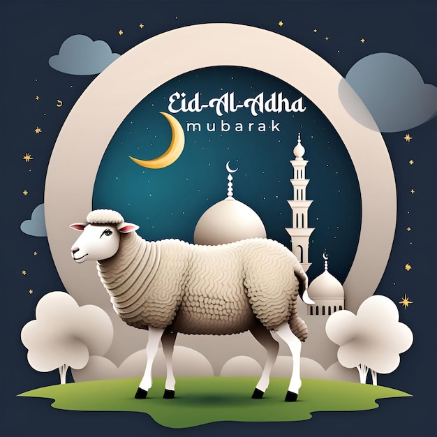 Zdjęcie festiwal eid al adhasocial media post kartka z pozdrowieniami z ofiarnym owieckiem i wielbłądemeid muba