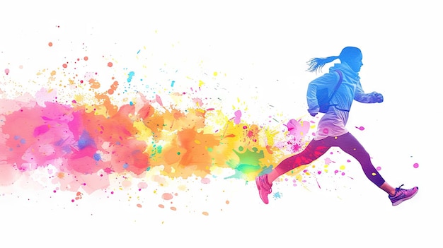 Festiwal Holi biegacz biega z kolorowym proszkiem wokół