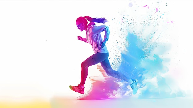 Festiwal Holi biegacz biega z kolorowym proszkiem wokół