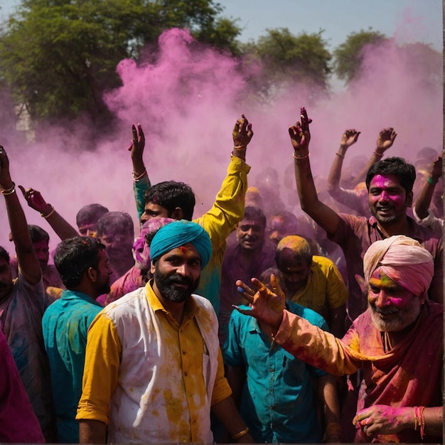 Zdjęcie festiwal holi ludzie kładą holi