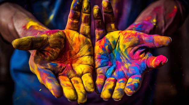 Zdjęcie festiwal holi z jasną farbą na rękach