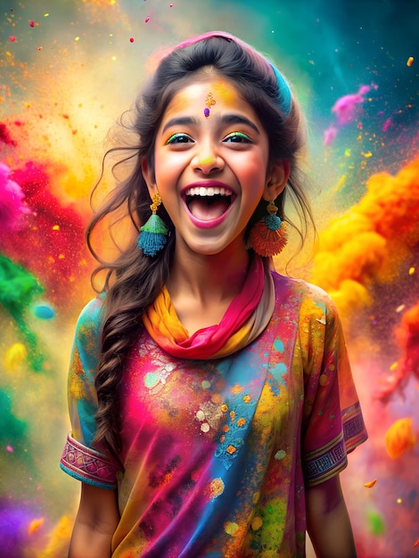 Festiwal kolorów Szczęśliwy Holi Tło z uśmiechniętymi i szczęśliwymi ludźmi