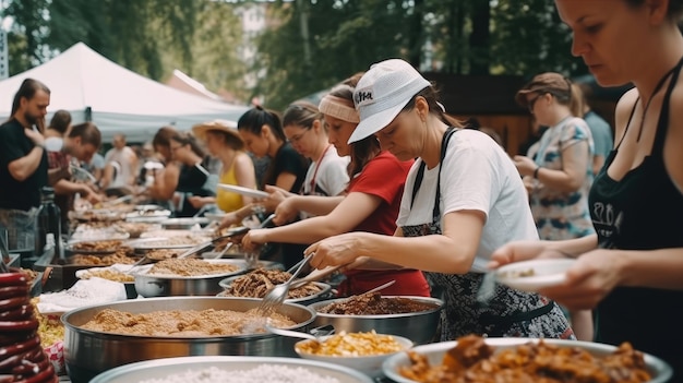 Festiwal kulinarny Kyiv Day to uczta dla zmysłów z kuszącym aromatem jedzenia wypełniającym powietrze i przepysznym smakiem różnorodnych potraw Generowane przez AI