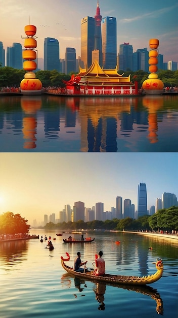 Festiwal łodzi smokowych Guangzhou Tower podczas festiwalu