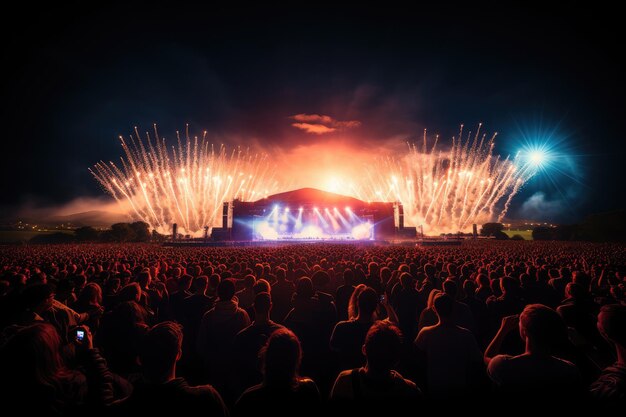 Festiwal na żywo i koncert z dużym tłumem i fajerwerkami
