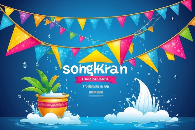 Festiwal wody Songkran w Tajlandii kolorowa flaga pennant jasna kropla wody tłumaczenie znaków